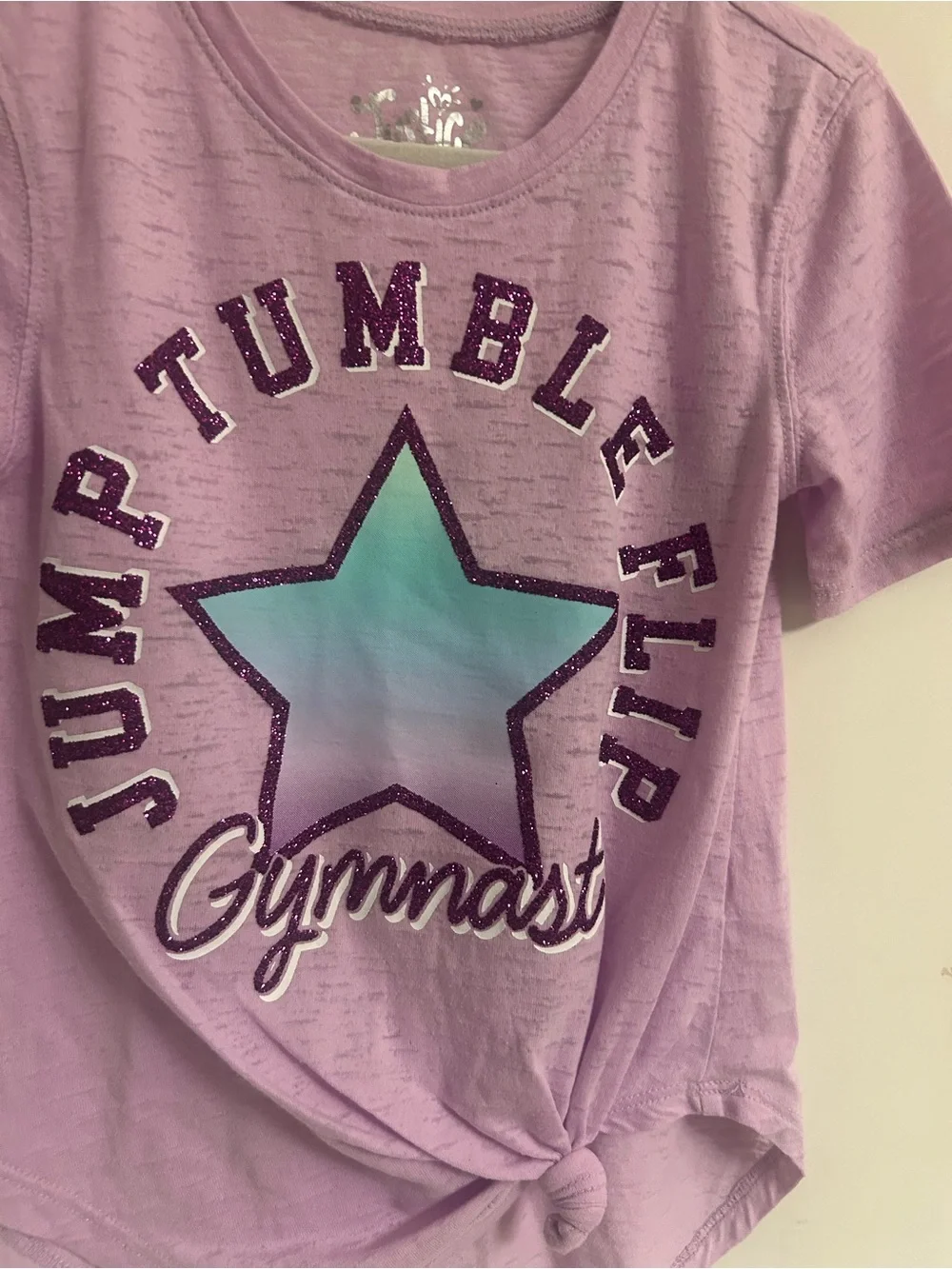 Girls Justice Lavender Graphic Gymnast Tee with Knotted Hem